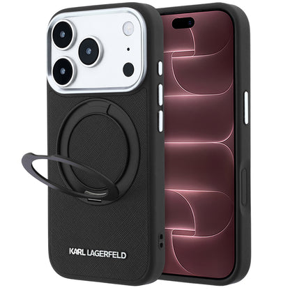 MagSafe-etui til Apple iPhone 18 Pro Max / 17 Pro Max, Karl Lagerfeld, Ring Stand 360 Saffiano, Sort