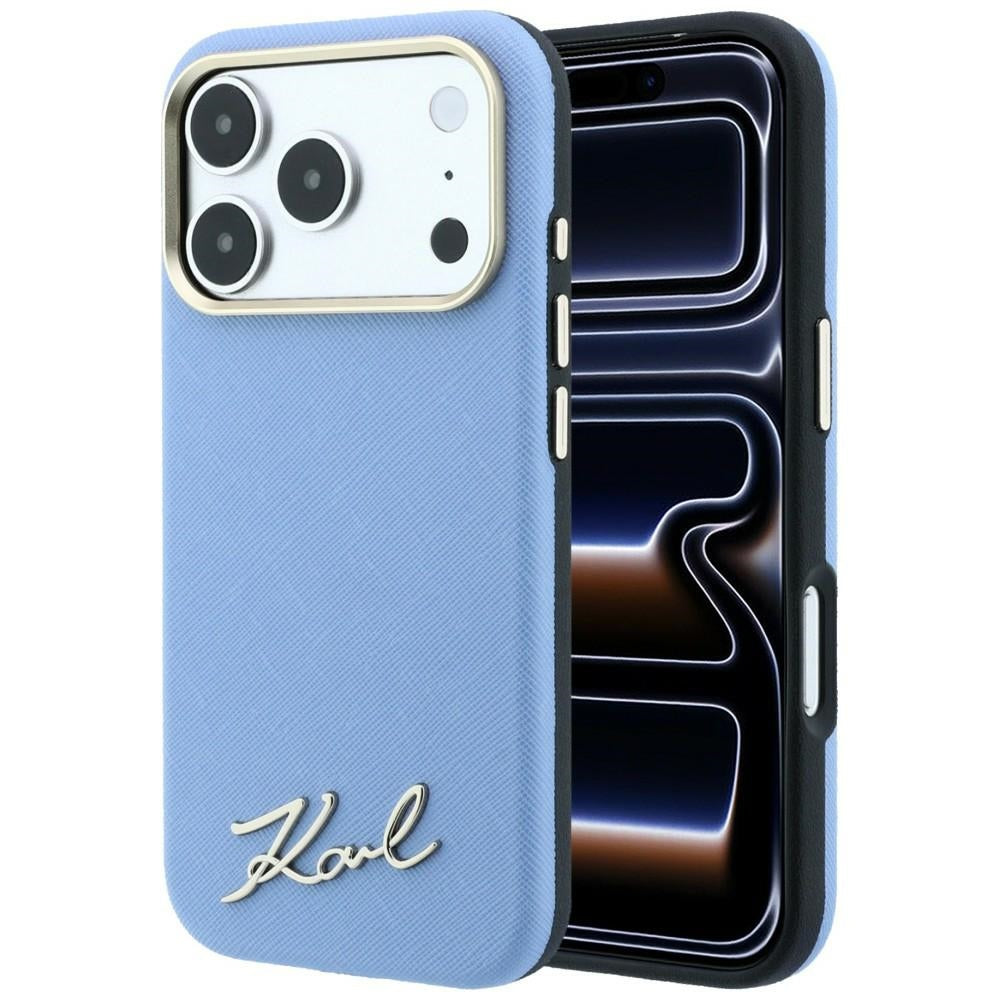 MagSafe-etui til Apple iPhone 18 Pro Max / 17 Pro Max, Karl Lagerfeld, Saffiano Small Script Metal Logo, Blå