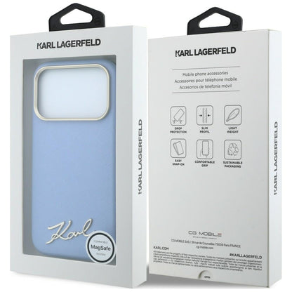 MagSafe-etui til Apple iPhone 18 Pro Max / 17 Pro Max, Karl Lagerfeld, Saffiano Small Script Metal Logo, Blå