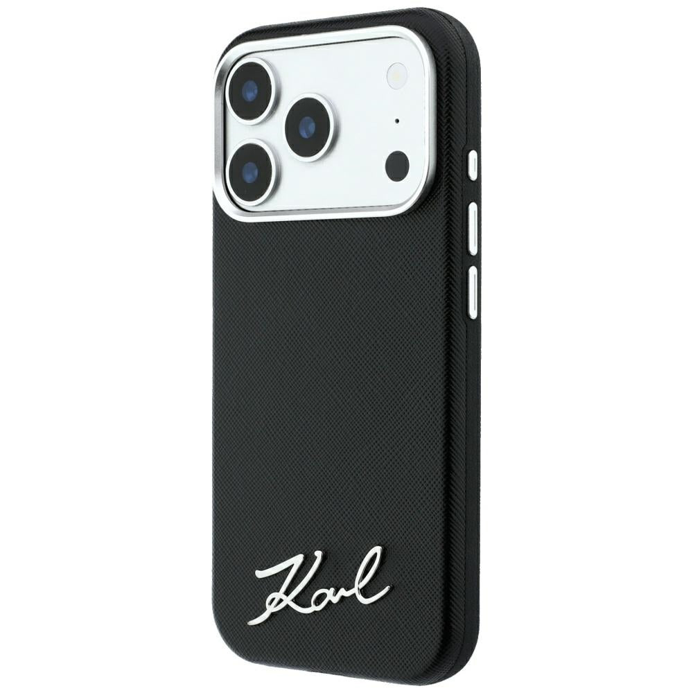 MagSafe-etui til Apple iPhone 18 Pro Max / 17 Pro Max, Karl Lagerfeld, Saffiano Small Script Metal Logo, Sort