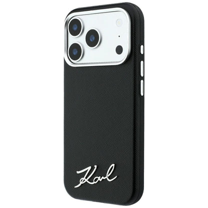 MagSafe-etui til Apple iPhone 18 Pro Max / 17 Pro Max, Karl Lagerfeld, Saffiano Small Script Metal Logo, Sort