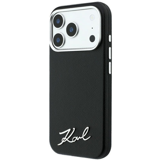 MagSafe-etui til Apple iPhone 18 Pro Max / 17 Pro Max, Karl Lagerfeld, Saffiano Small Script Metal Logo, Sort