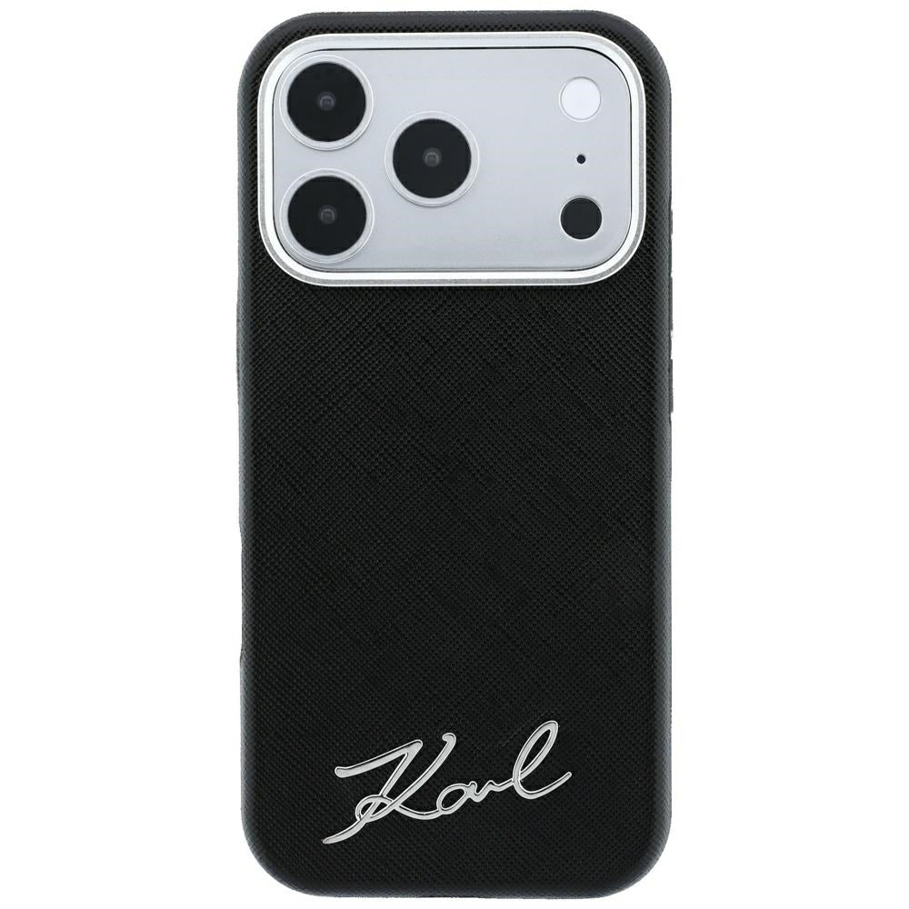 MagSafe-etui til Apple iPhone 18 Pro Max / 17 Pro Max, Karl Lagerfeld, Saffiano Small Script Metal Logo, Sort