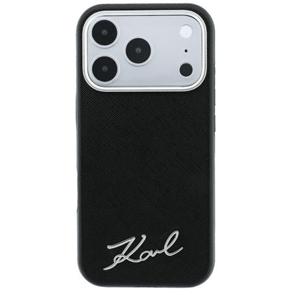 MagSafe-etui til Apple iPhone 18 Pro Max / 17 Pro Max, Karl Lagerfeld, Saffiano Small Script Metal Logo, Sort