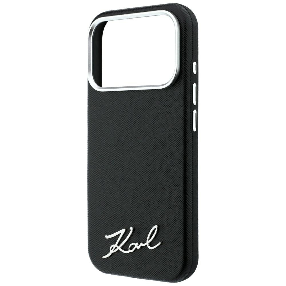 MagSafe-etui til Apple iPhone 18 Pro Max / 17 Pro Max, Karl Lagerfeld, Saffiano Small Script Metal Logo, Sort