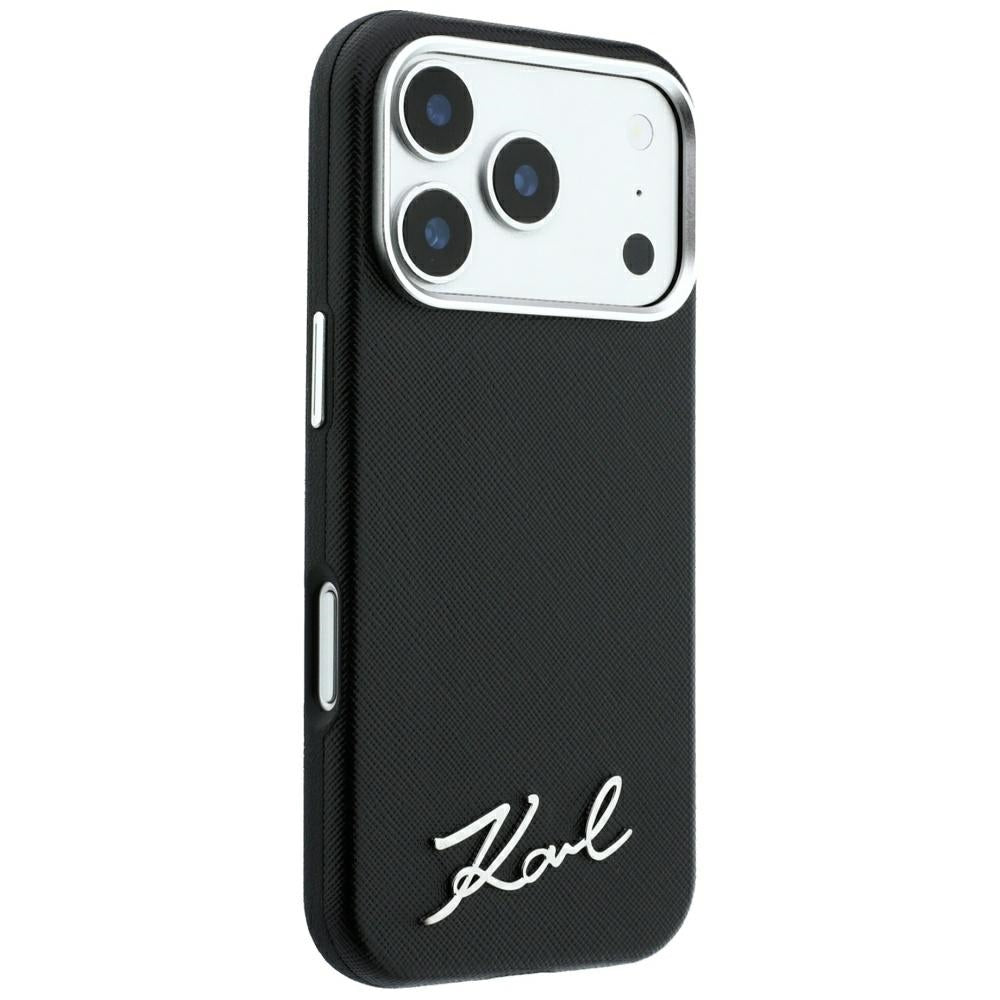 MagSafe-etui til Apple iPhone 18 Pro Max / 17 Pro Max, Karl Lagerfeld, Saffiano Small Script Metal Logo, Sort