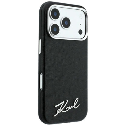MagSafe-etui til Apple iPhone 18 Pro Max / 17 Pro Max, Karl Lagerfeld, Saffiano Small Script Metal Logo, Sort