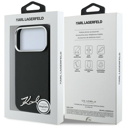 MagSafe-etui til Apple iPhone 18 Pro Max / 17 Pro Max, Karl Lagerfeld, Saffiano Small Script Metal Logo, Sort