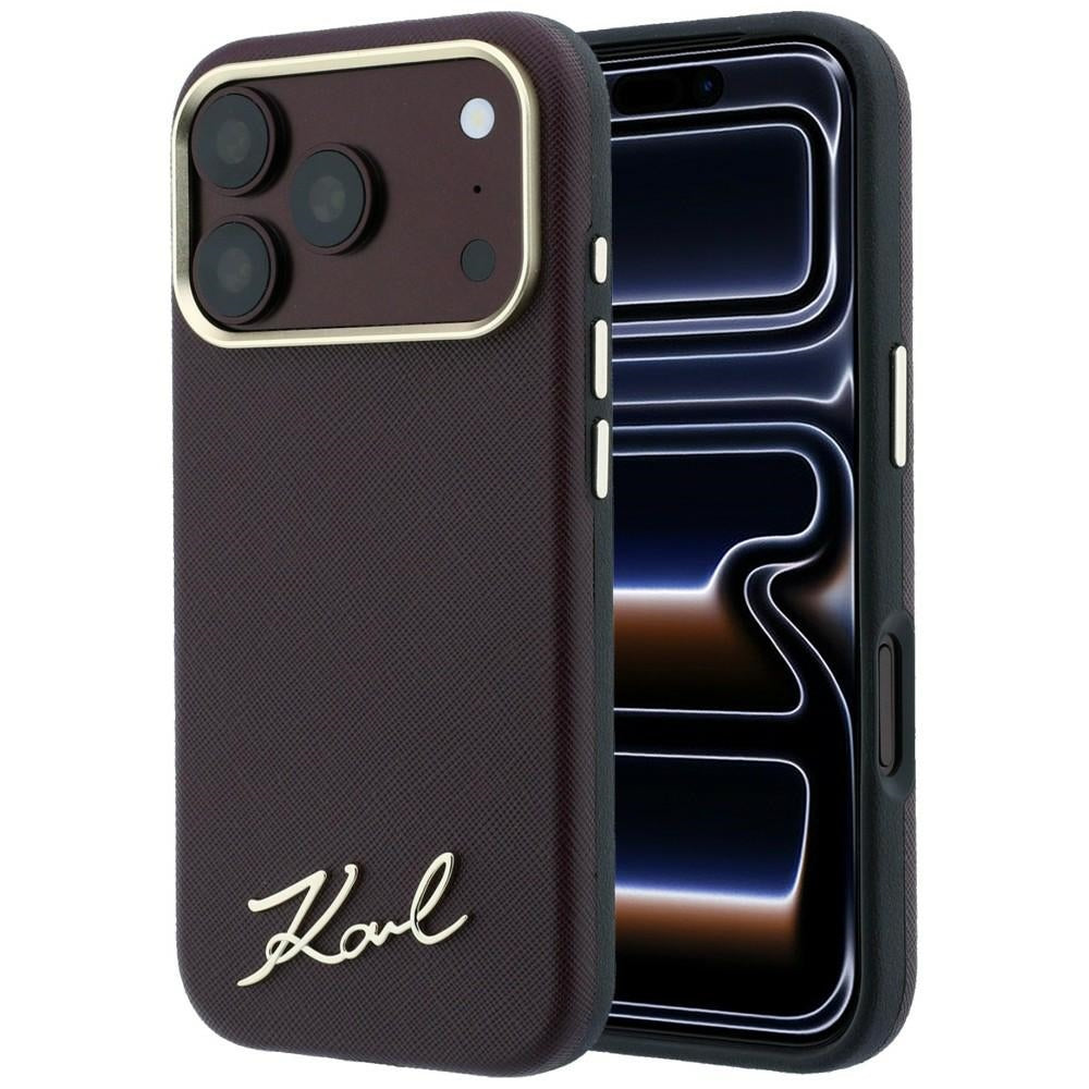 MagSafe-etui til Apple iPhone 18 Pro Max / 17 Pro Max, Karl Lagerfeld, Saffiano Small Script Metal Logo, Vinrød