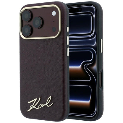 MagSafe-etui til Apple iPhone 18 Pro Max / 17 Pro Max, Karl Lagerfeld, Saffiano Small Script Metal Logo, Vinrød