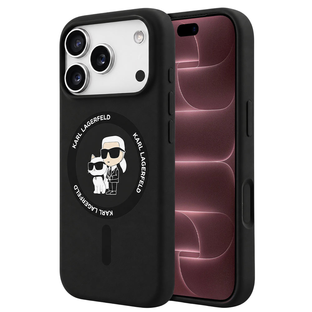 MagSafe-cover til Apple iPhone 18 Pro Max / 17 Pro Max, Karl Lagerfeld, Silicone Ring Karl & Choupette, sort