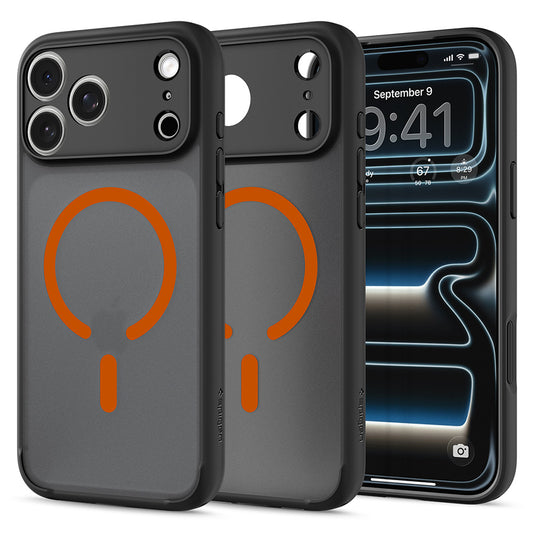 MagSafe-etui til Apple iPhone 18 Pro Max / 17 Pro Max, Spigen, Ultra Hybrid, Sort Orange Satin ACS12125