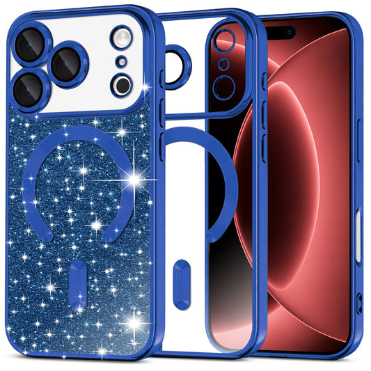 MagSafe-etui til Apple iPhone 18 Pro Max / 17 Pro Max, Techsuit, Luxury Glitter, Mørkeblå
