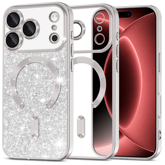 MagSafe-etui til Apple iPhone 18 Pro Max / 17 Pro Max, Techsuit, Luxury Glitter, Sølv