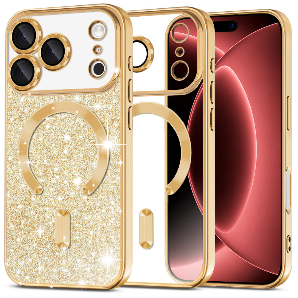 MagSafe-etui til Apple iPhone 18 Pro Max / 17 Pro Max, Techsuit, Luxury Glitter, Guld