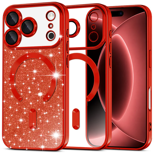 MagSafe-etui til Apple iPhone 18 Pro Max / 17 Pro Max, Techsuit, Luxury Glitter, Rød