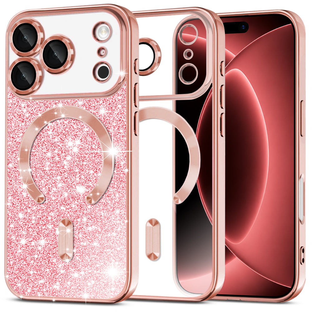 MagSafe-etui til Apple iPhone 18 Pro Max / 17 Pro Max, Techsuit, Luxury Glitter, Lyserød Guld