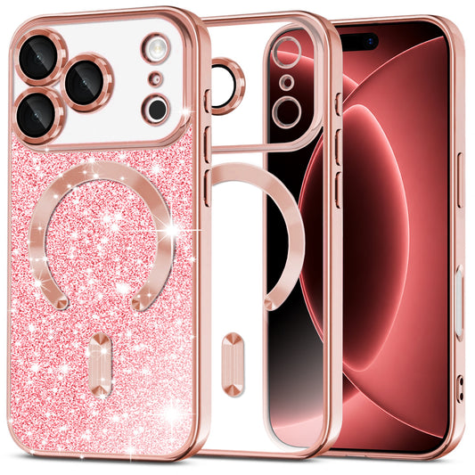 MagSafe-etui til Apple iPhone 18 Pro Max / 17 Pro Max, Techsuit, Luxury Glitter, Lyserød Guld