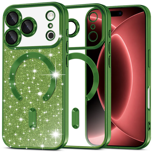 MagSafe-etui til Apple iPhone 18 Pro Max / 17 Pro Max, Techsuit, Luxury Glitter, Mørkegrøn
