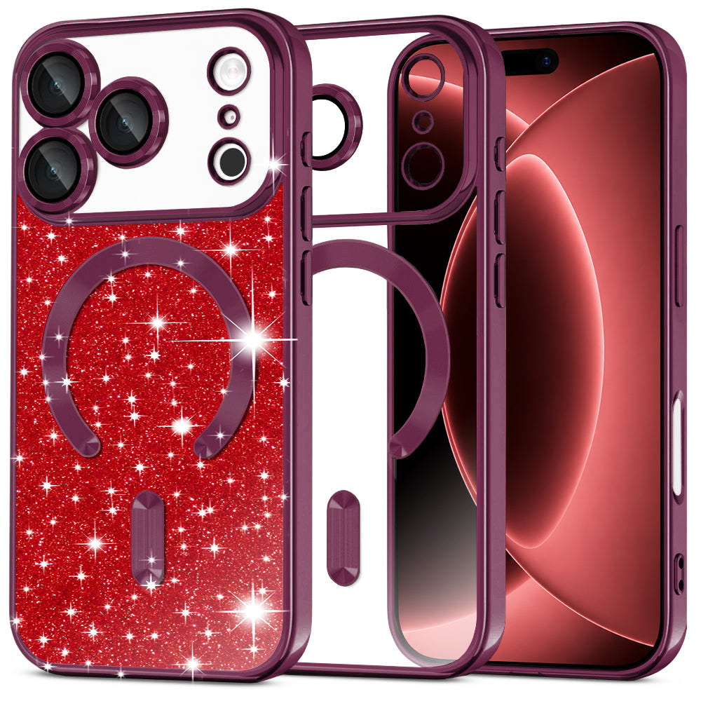 MagSafe-etui til Apple iPhone 18 Pro Max / 17 Pro Max, Techsuit, Luxury Glitter, Mørk Vinrød