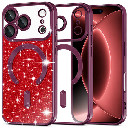MagSafe-etui til Apple iPhone 18 Pro Max / 17 Pro Max, Techsuit, Luxury Glitter, Mørk Vinrød
