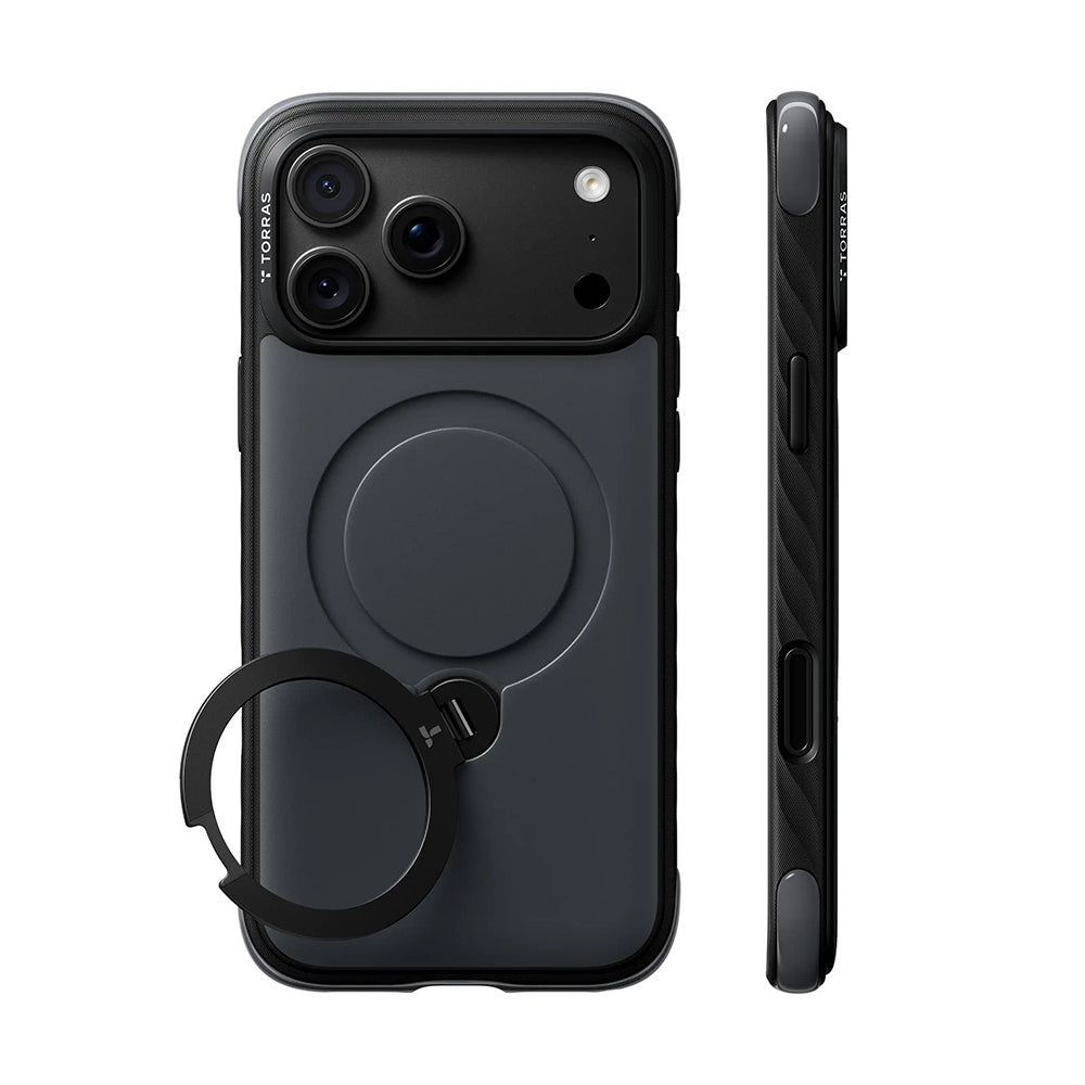 MagSafe-etui til Apple iPhone 18 Pro Max / 17 Pro Max, Torras, Ostand Q3 Rugged, Sort