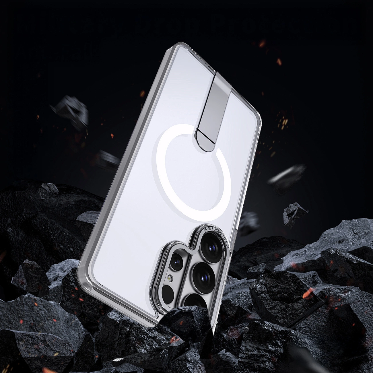 MagSafe-etui til Samsung Galaxy S26 S942, Hybrid Armor, X med stand, gennemsigtig