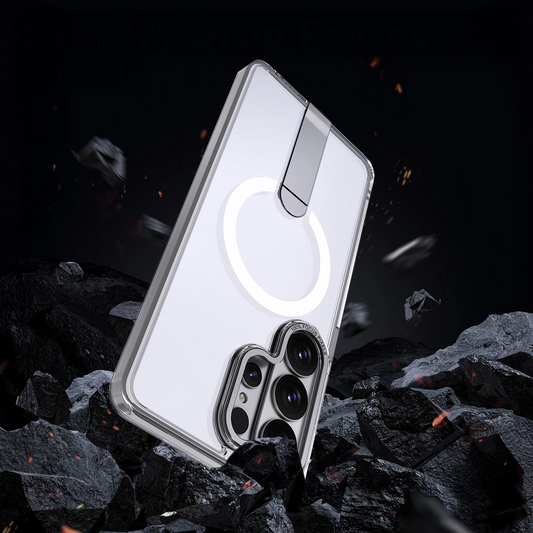 MagSafe-etui til Samsung Galaxy S26 S942, Hybrid Armor, X med stand, gennemsigtig