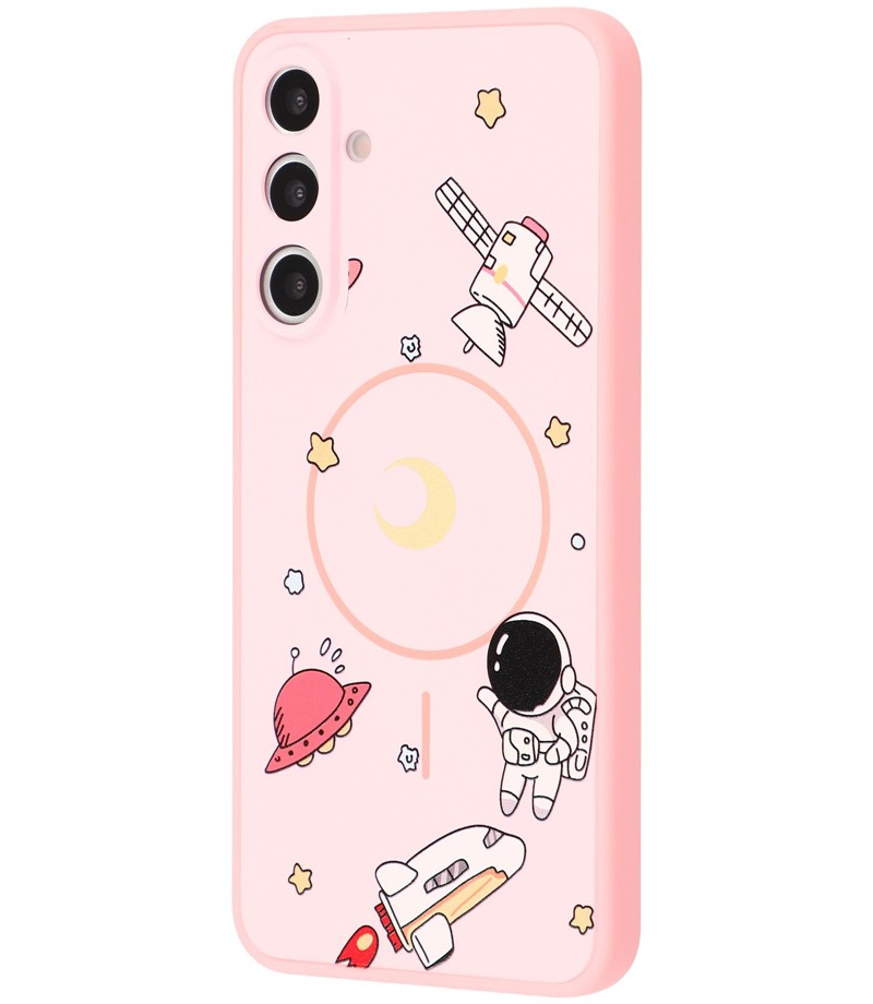 MagSafe-etui til Samsung Galaxy A16 5G A166 / A16 4G A165, OEM, Tegneserieastronaut, Lyserød