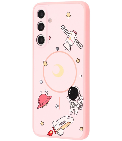 MagSafe-etui til Samsung Galaxy A16 5G A166 / A16 4G A165, OEM, Tegneserieastronaut, Lyserød