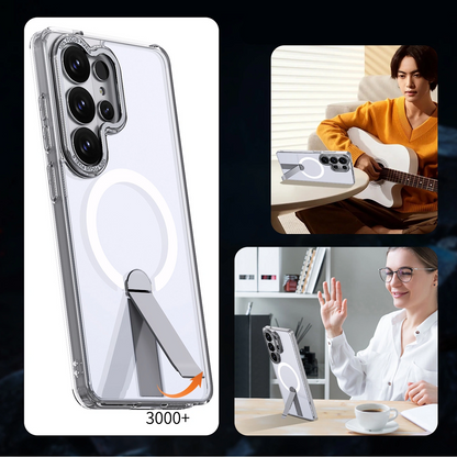 MagSafe-etui til Samsung Galaxy S26 S942, Hybrid Armor, X med stand, gennemsigtig