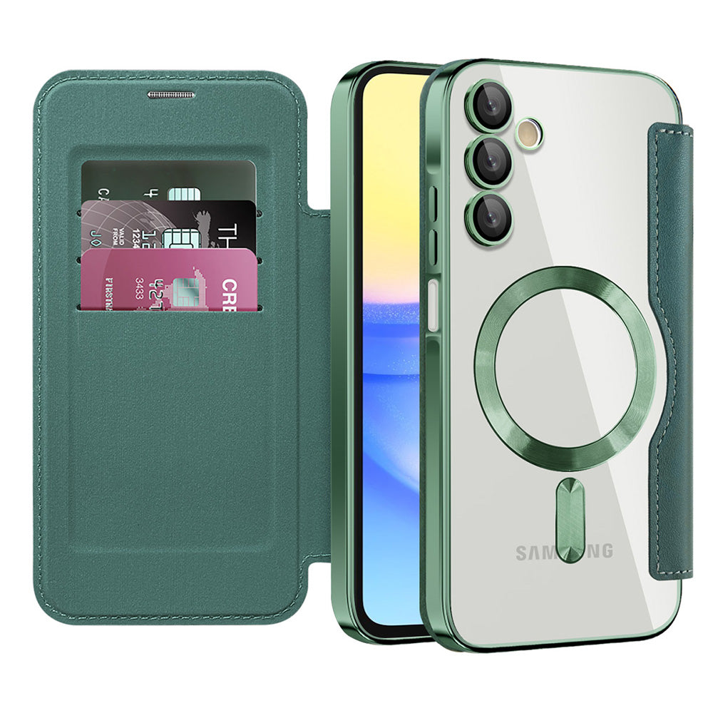 MagSafe Case for Samsung Galaxy A15 5G A156 / A15 A155, Techsuit, SmartMag Book, Green