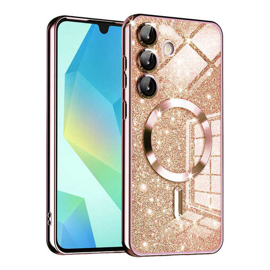 MagSafe-etui til Samsung Galaxy A16 5G A166 / A16 4G A165, Techsuit, Luxury Glitter, Lyserød Guld