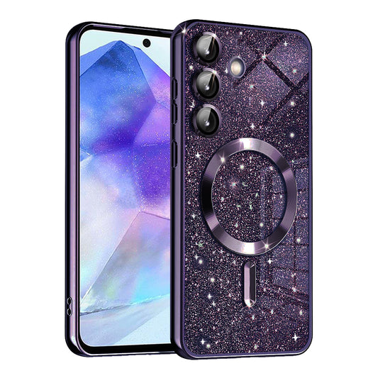 MagSafe-etui til Samsung Galaxy A55 5G A556, Techsuit, Luxury Glitter, Mørkelilla