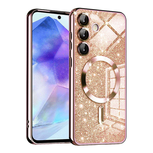 MagSafe-etui til Samsung Galaxy A55 5G A556, Techsuit, Luxury Glitter, Lyserød Guld