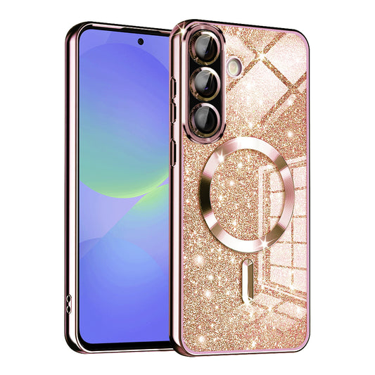 MagSafe-etui til Samsung Galaxy A56 A566 / A36 A366, Techsuit, Luxury Glitter, Lyserød Guld
