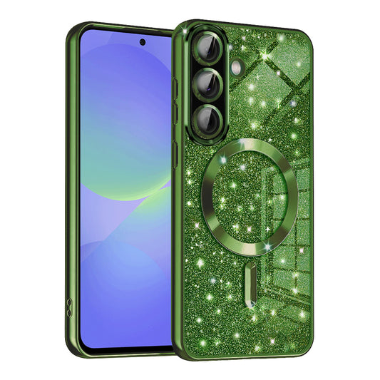 MagSafe-etui til Samsung Galaxy A56 A566 / A36 A366, Techsuit, Luxury Glitter, Mørkegrøn