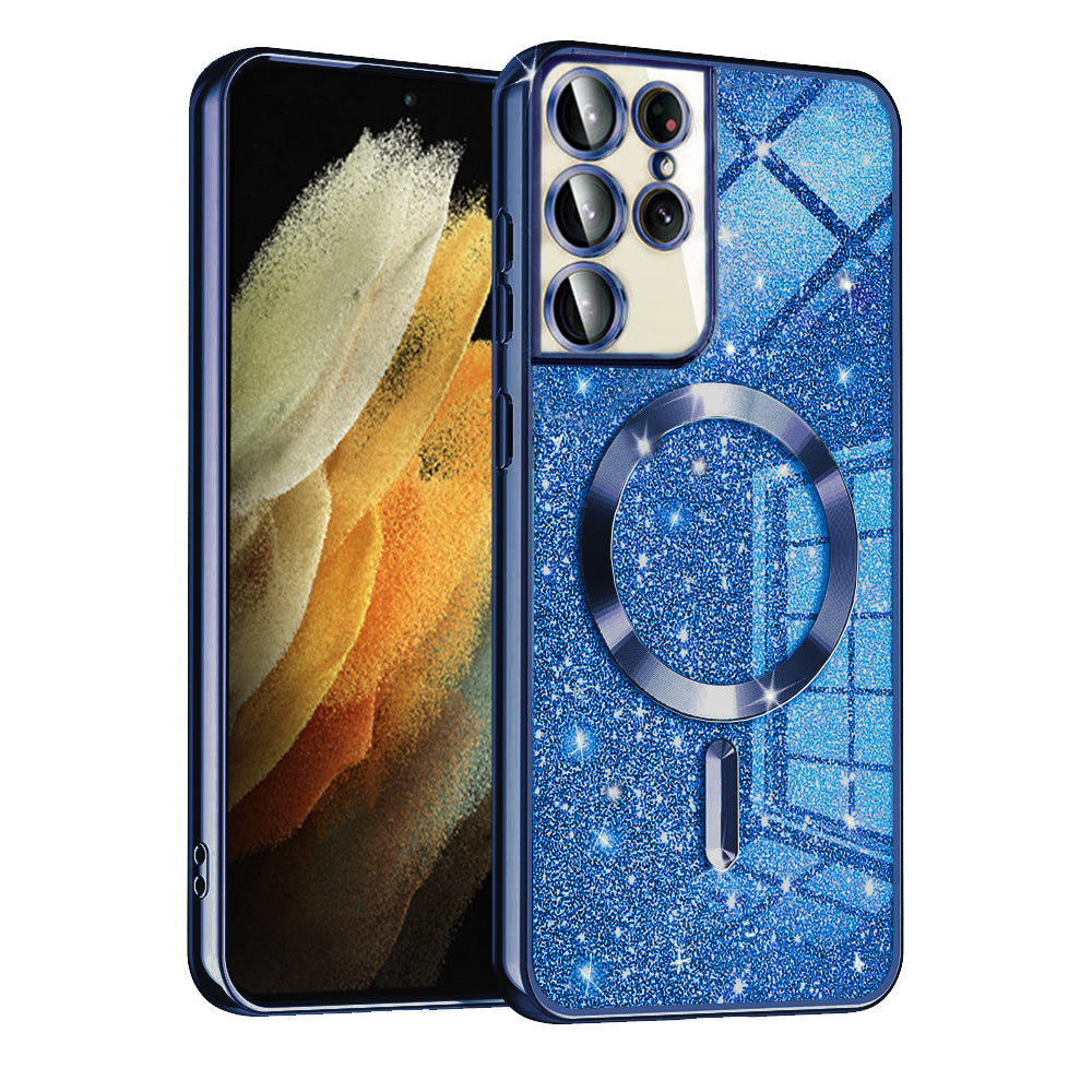 MagSafe-etui til Samsung Galaxy S21 Ultra 5G G998, Techsuit, Luxury Glitter, Mørkeblå