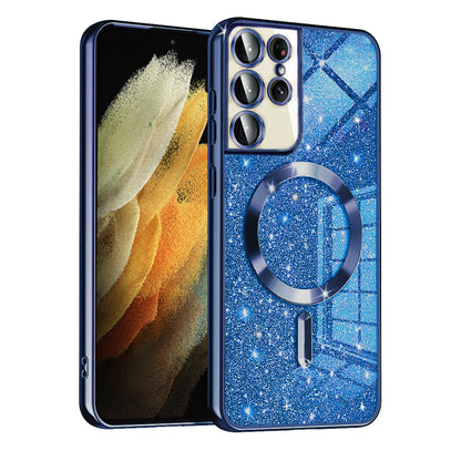 MagSafe-etui til Samsung Galaxy S21 Ultra 5G G998, Techsuit, Luxury Glitter, Mørkeblå