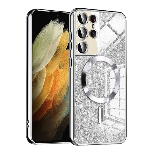 MagSafe-etui til Samsung Galaxy S21 Ultra 5G G998, Techsuit, Luxury Glitter, Sølv
