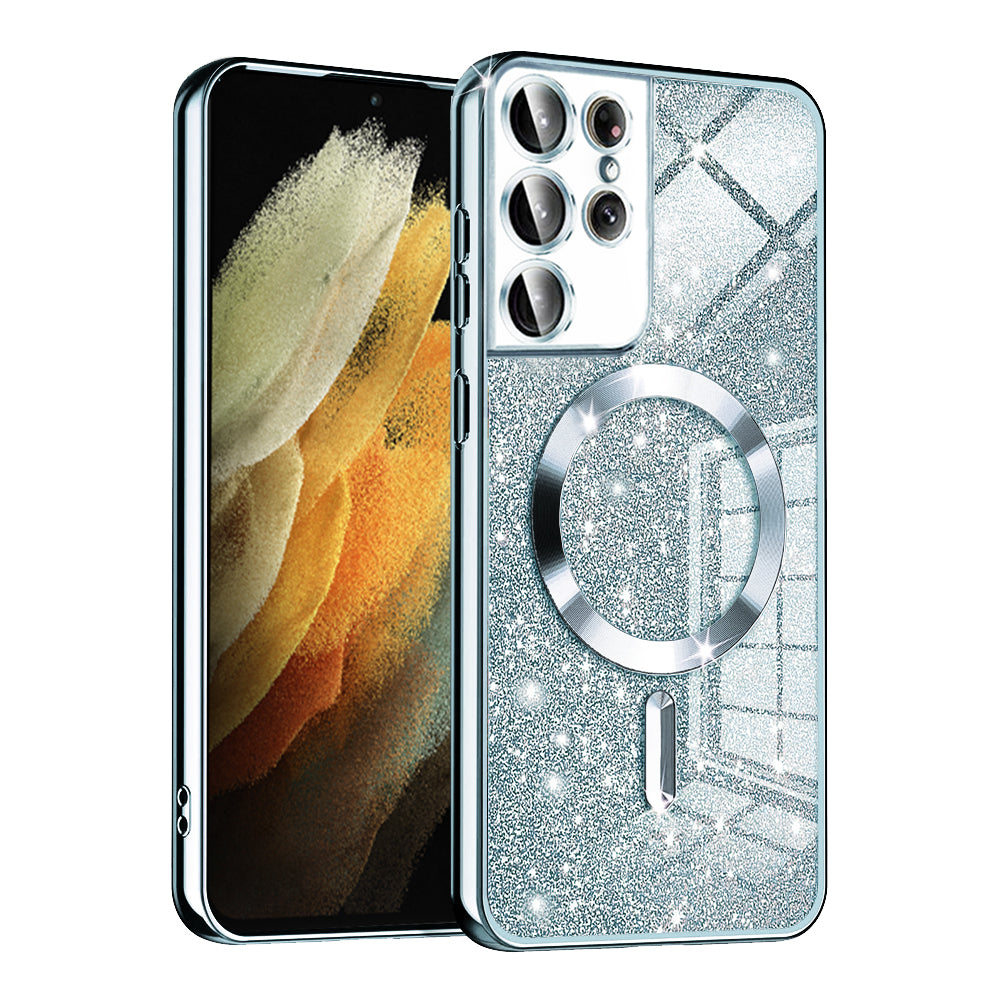 MagSafe-etui til Samsung Galaxy S21 Ultra 5G G998, Techsuit, Luxury Glitter, Blå