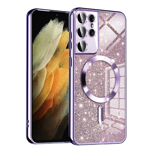 MagSafe-etui til Samsung Galaxy S21 Ultra 5G G998, Techsuit, Luxury Glitter, Lys lilla