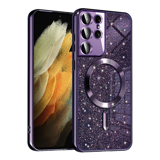 MagSafe-etui til Samsung Galaxy S21 Ultra 5G G998, Techsuit, Luxury Glitter, Mørkelilla