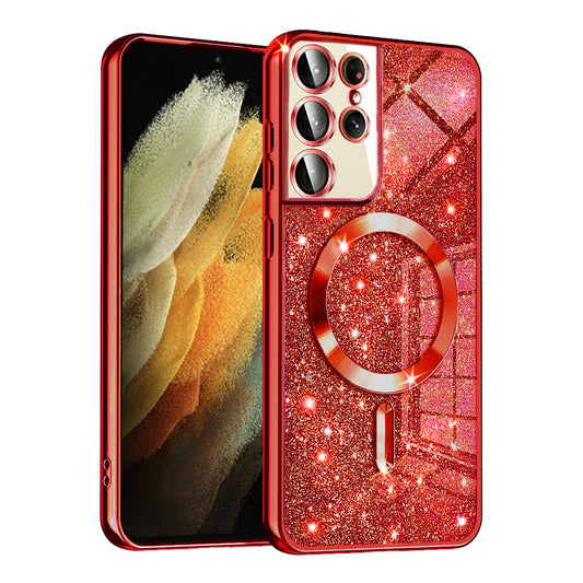 MagSafe-etui til Samsung Galaxy S21 Ultra 5G G998, Techsuit, Luxury Glitter, Rød