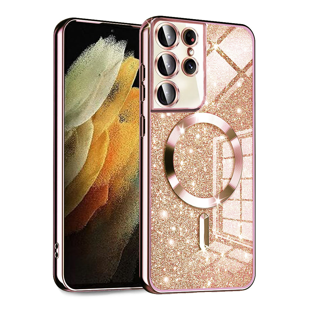MagSafe-etui til Samsung Galaxy S21 Ultra 5G G998, Techsuit, Luxury Glitter, Lyserød Guld