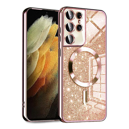 MagSafe-etui til Samsung Galaxy S21 Ultra 5G G998, Techsuit, Luxury Glitter, Lyserød Guld