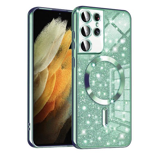MagSafe-etui til Samsung Galaxy S21 Ultra 5G G998, Techsuit, Luxury Glitter, Lysegrøn