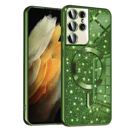 MagSafe-etui til Samsung Galaxy S21 Ultra 5G G998, Techsuit, Luxury Glitter, Mørkegrøn