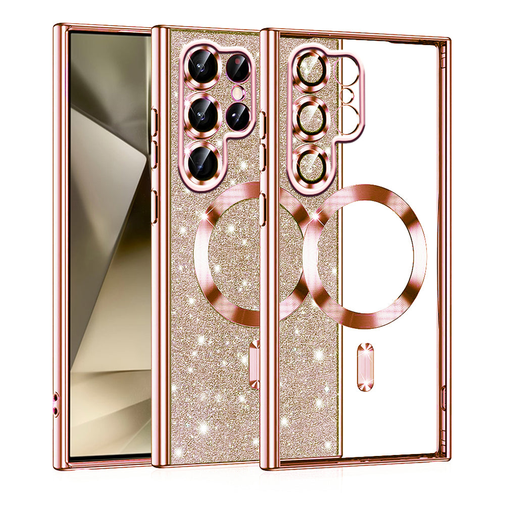 MagSafe-etui til Samsung Galaxy S22 Ultra 5G S908, Techsuit, Luxury Glitter, Lyserød Guld