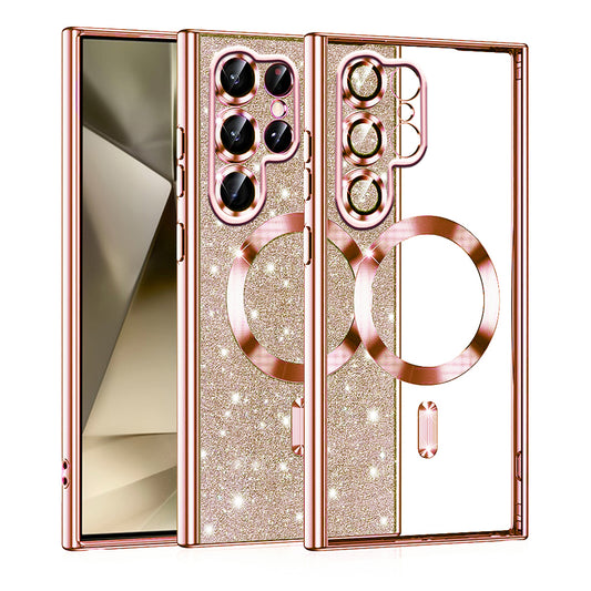 MagSafe-etui til Samsung Galaxy S22 Ultra 5G S908, Techsuit, Luxury Glitter, Lyserød Guld